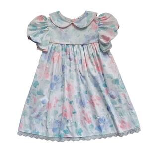 VTG Bryan Girl's 6X Babydoll Dress White Floral‎ Lace Puff Sleeve Peter Pan USA